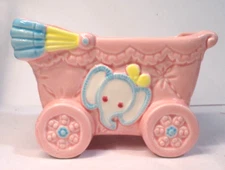 Vintage ARDCO Pink Baby Buggy & Elephant Nursery Planter Japan C-3905