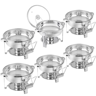 6PCS Chafing Dish Buffet Set NSF Stainless Steel Round Chafers for Catering 5 Qt