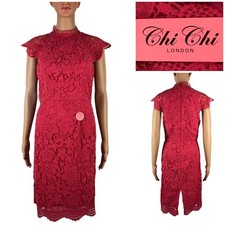 Chi Chi London Womens US 6 - UK 10 Dress Lace Elisa Scallop Pink High Neck NWT