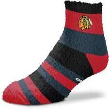 For Bare Feet Unisex Chicago Blackhawks Rainbow Stripe Fuzzy Socks, Red, One Si