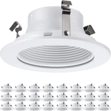 4" Inch Recessed Can White Baffle Trim for 4 in Housings, PAR/BR20 120V, 24 Pack