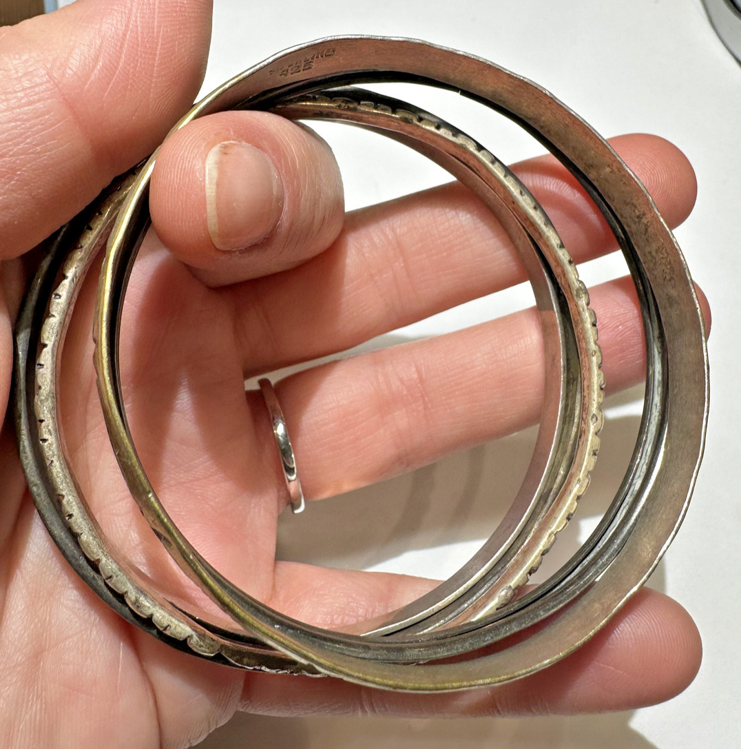 Chunky Stackable Sterling Silver Etched Bangle 61… - image 4