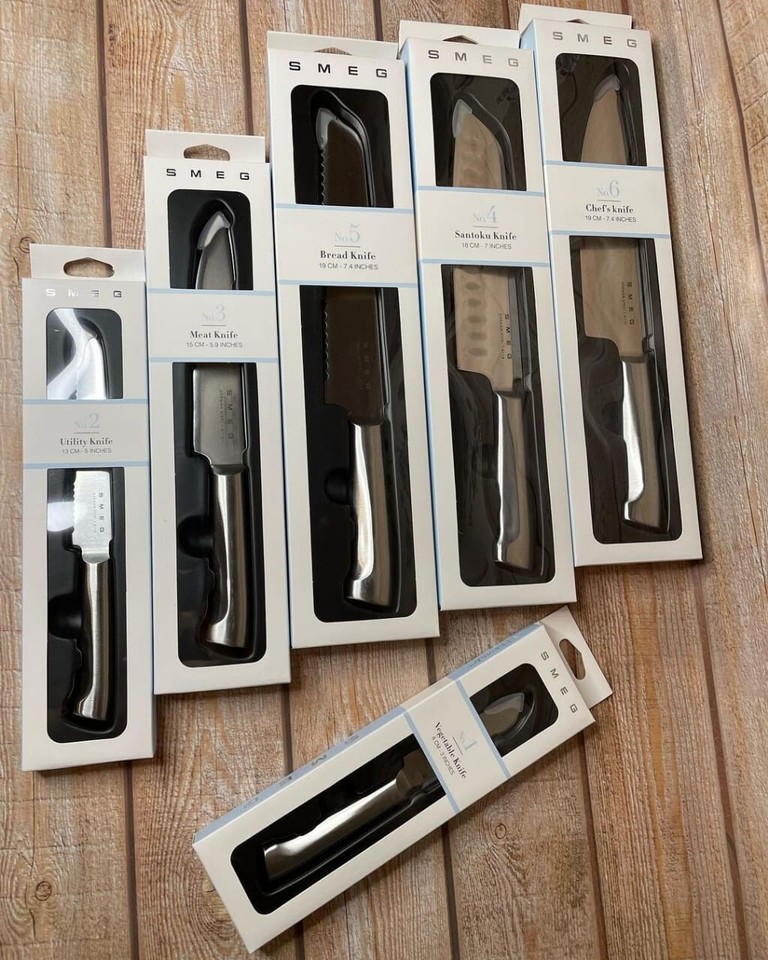 smeg knife block set of 6 pieces in beige colour, professional and stainless eBay