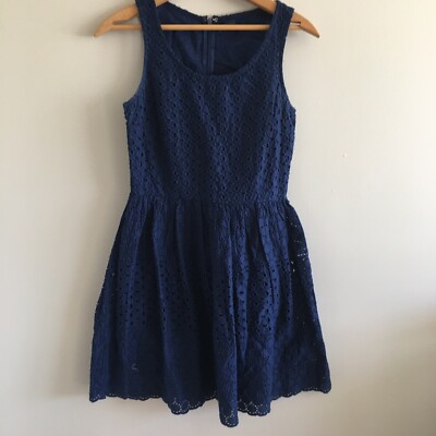 OLD NAVY Womens Sleeveless Eyelet Fit and Flare Dress Navy Blue 100% Cotton  Sz 0 | eBay