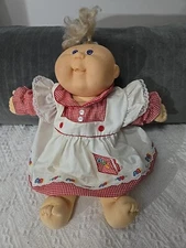 Vintage OAA 1978 1983 Cabbage Patch Kid Baby Blonde Curls Blue Eyes, Dressed