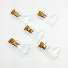 Mini Heart Shape Corked Glass Bottles Vials Charm Kit Pendants 1 inch 5-Pcs