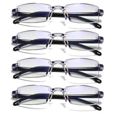 4 PK Mens Rectangular Rimless Blue Light Blocking Reading Glasses Unisex Readers