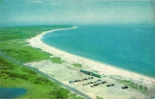 Postcard Aerial View of Cresent Beach at Block Island, Rhode Island