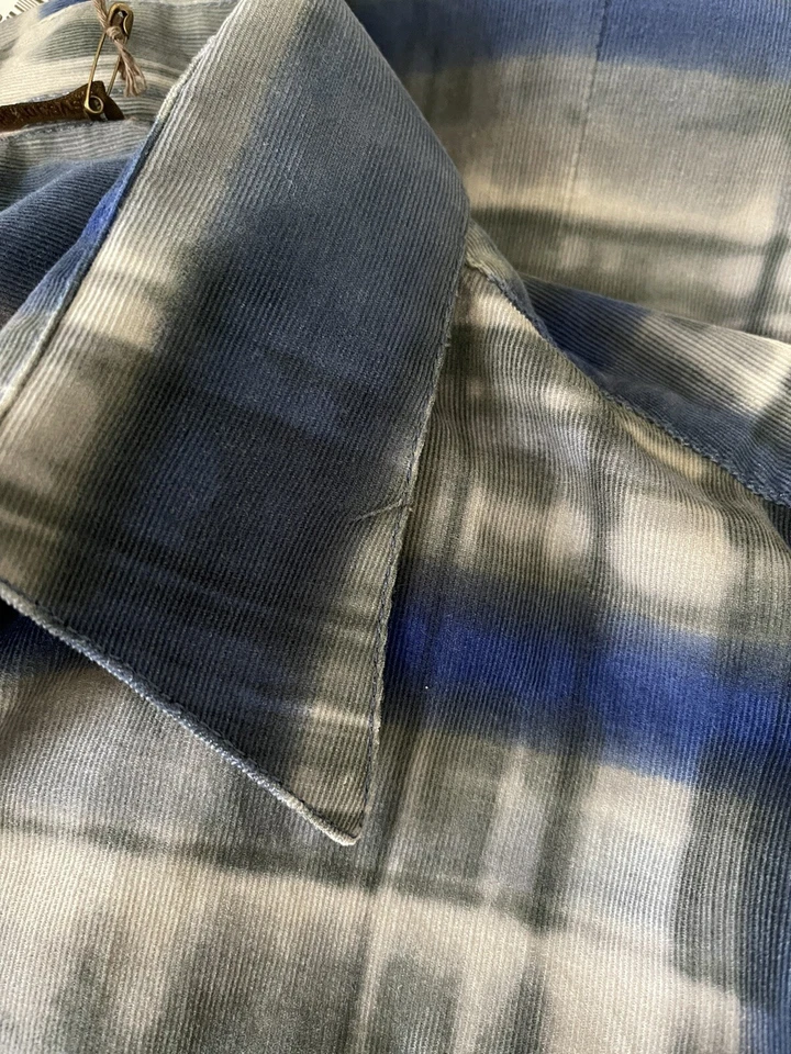 Roberto Cavalli класса Италии мужской синий вельвет печать рубашка размер 20 розничной $529 - Изображение 4 из 4