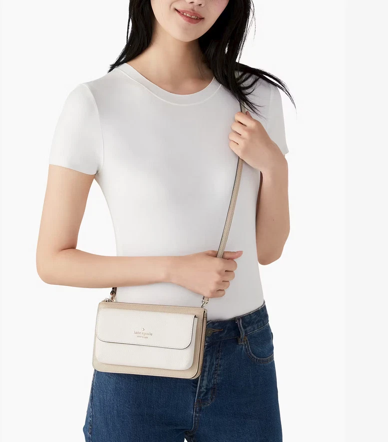 Borsa a tracolla Kate Spade Leila piccola con patta in pelle sabbia chiara K8283 $269