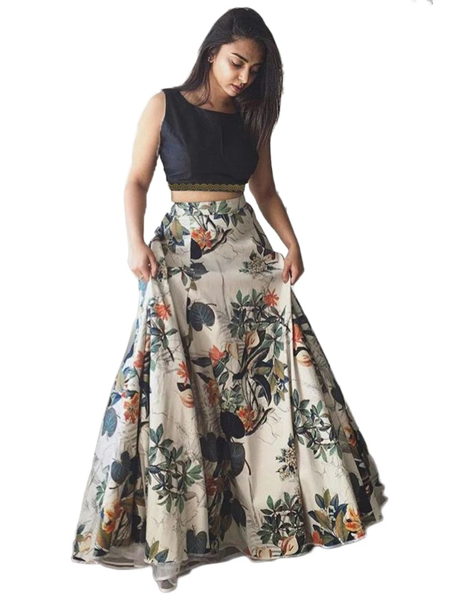 Indian Women Partywear Crop Top With Skirt Set Girls Designer