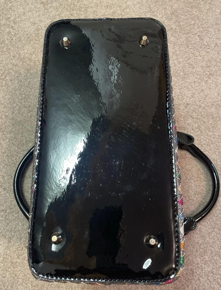 Винтажный 80-х блестящий Арлекин коробка Дамская сумка поезд чехол стиль сумочки патента ручки - Изображение 3 из 4