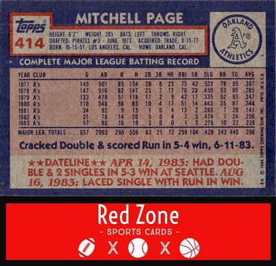 1984 Topps - #414 Mitchell Page NM Set Break. | eBay