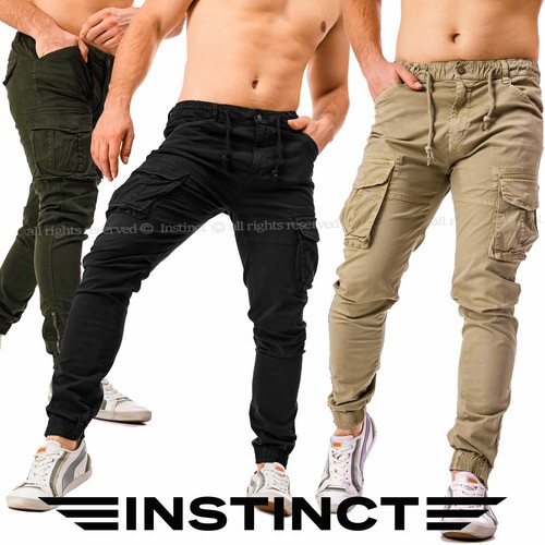 Pantaloni Uomo Cargo con Tasche Laterali Zip Lacci Multi-tasche Tasconi  Slim Fit | eBay