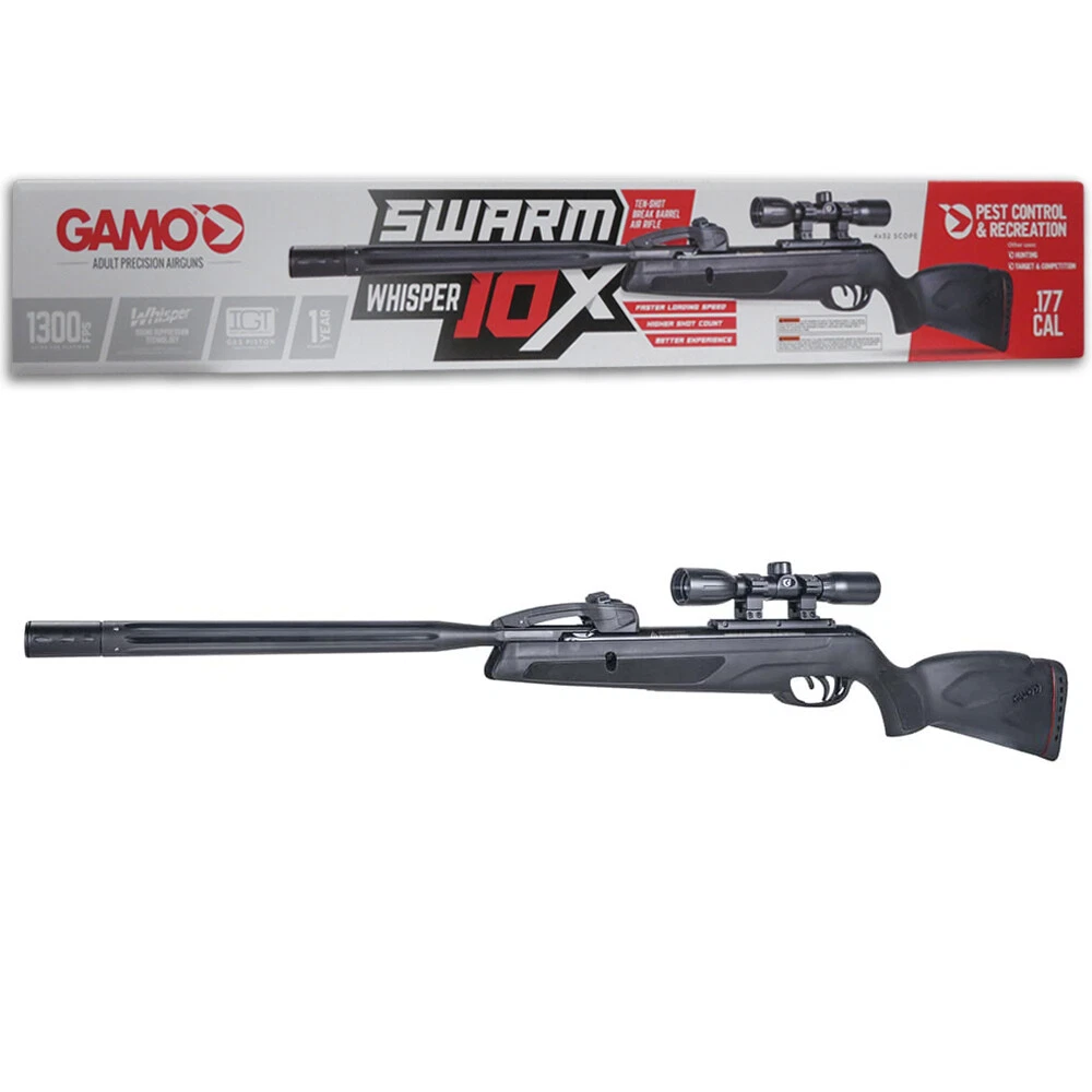 GAMO SWARM WHISPER 10X 10-SHOT BREAK BARREL AIR RIFLE .177 CAL. WITH 4x32  SCOPE 793676090382 | eBay
