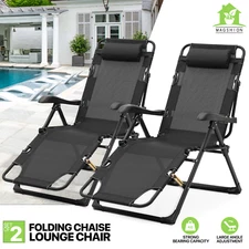 2 Pcs Folding Zero Gravity Chair Adjustable Lounge Chaise Reclining Camping Cot