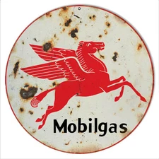 MOBILGAS RED FLYING PEGASUS 14" ROUND HEAVY DUTY USA MADE METAL GAS OIL ADV SIGN