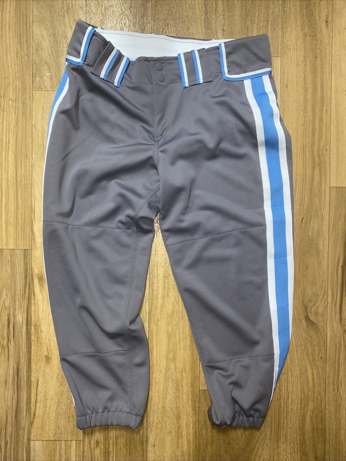 Boombah Women's Size 32/22 Gray W/ Blue And White Stripe Cropped