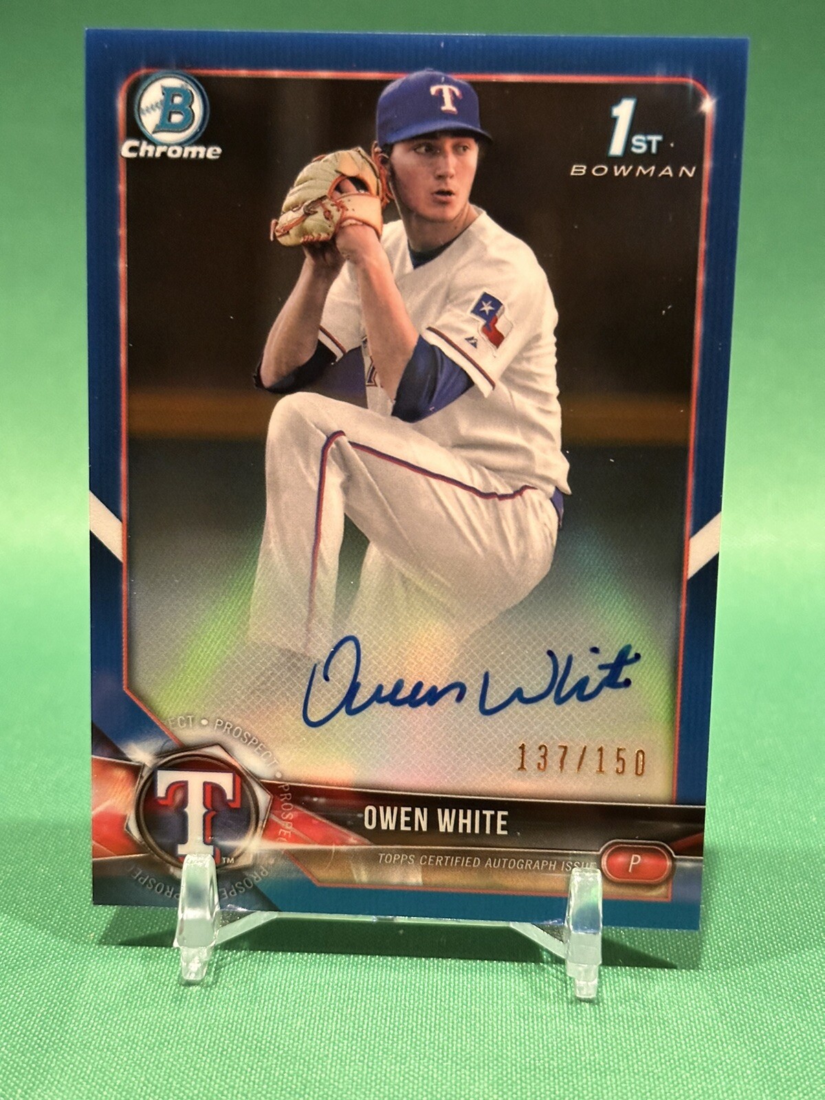2018 Bowman Draft Chrome OWEN WHITE Blue Refractor /150 1st Auto #CDA-OW Rookie