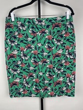 J by J Crew Green Poppy Floral Basketweave Cotton Pencil Skirt Size 10