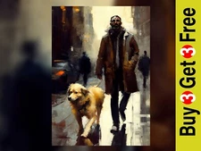 Man and Dog Stroll 5"x7" Print on Matte Paper | Atmospheric Street Scene