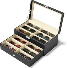 Organizador de lentes de sol con 12 ranuras, caja de almacenamiento de lentes