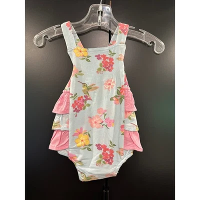 Angel Dear Ruffle Sunsuit Hummingbird Floral Bamboo Romper 0-3M NWT - Image 1 of 4