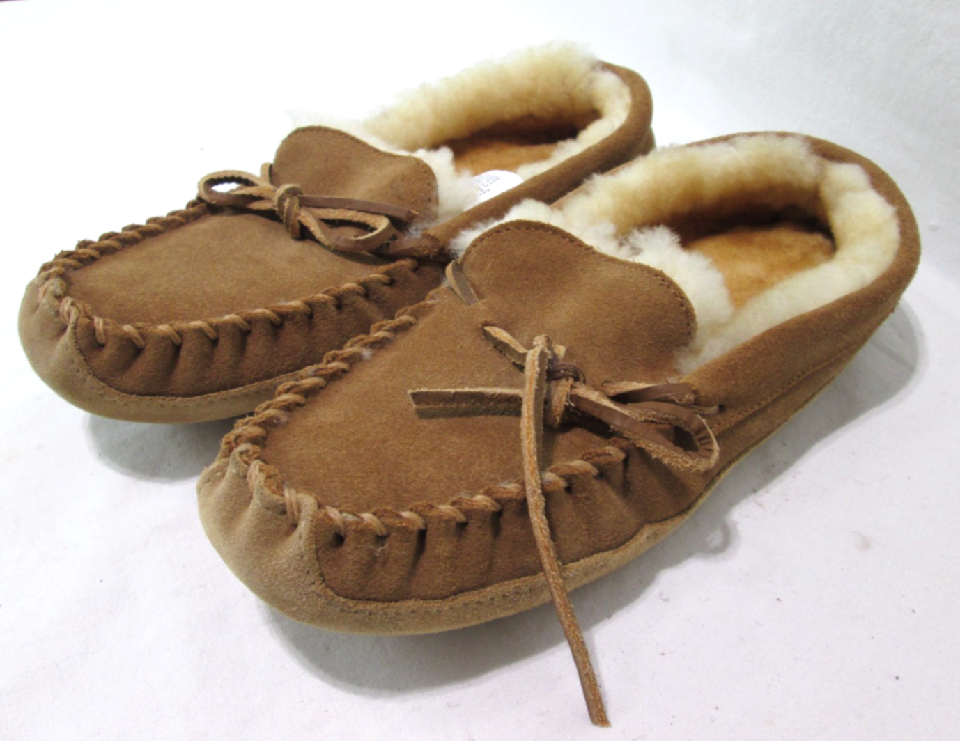 SAOLA Pantofole mocassino LL Bean bambino pelle scamosciata marrone foderato shearling suola gomma tg. 6