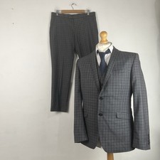 Ben Sherman 3 Piece Suit Men's 42R Dark Grey Check 34W 29L Trousers Waistcoat