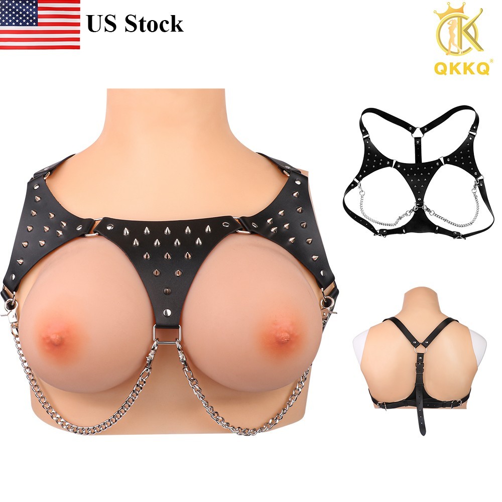 QKKQ Chain PU Leather Corset Lingerie Sexy Bra Waist Cincher for Roleplay