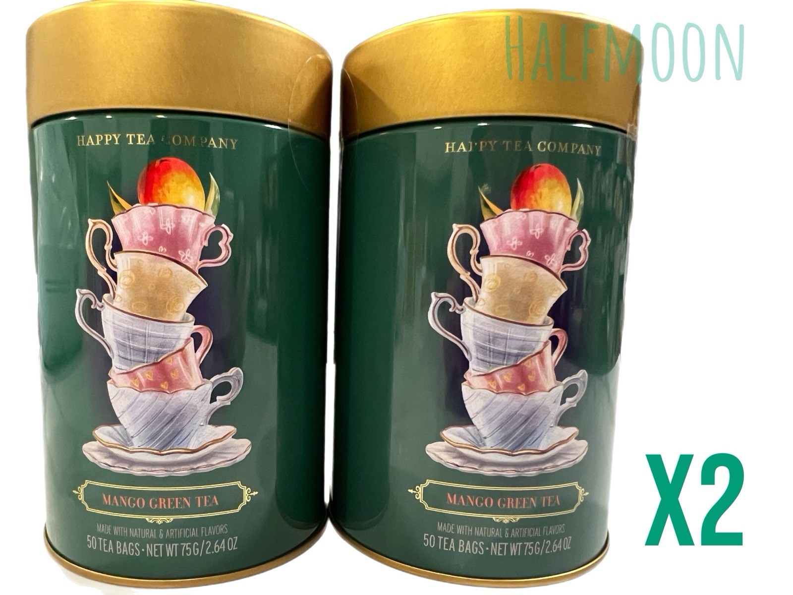 Company Mango Green Tea Tin Set X2 Decorative Canisters 50 Bags Each