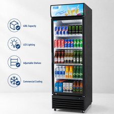 Commercial Upright Display Cooler 15.2 Cu.Ft Glass Door Beverage Refrigerator