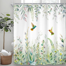 Sage Green Eucalyptus Extra Long Spring Leaves Bathroom Shower Curtain Set 72"