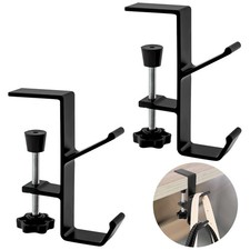 Desk Mount Bag Holder 2 Pack Clamp On Backpack Hanger Headphone Hook Black