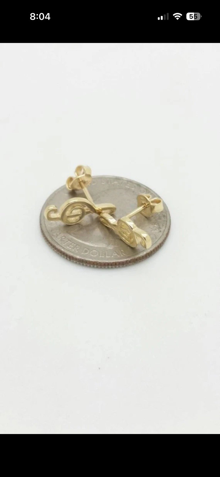 14k Solid Yellow Gold Treble Clef Stud Earrings,M… - image 7