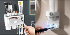 Multifunctional Wall-Mounted Toothbrush Holder with 2 Cups and Drawers Cosmetic