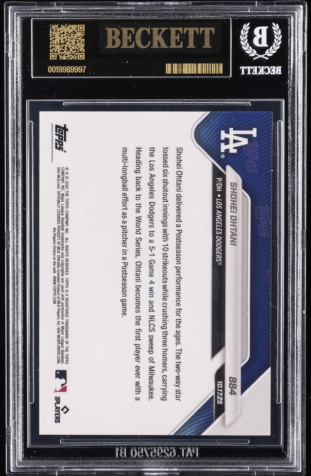2025 TOPPS NOW #884 SHOHEI OHTANI BGS 10 BLACK LABEL view 2