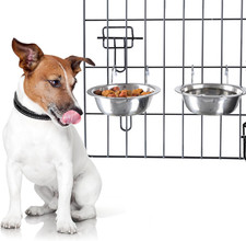 Set of 2 Stainless-Steel Dog Bowls - Cage, Kennel, and Crate Hanging Pet Bowls f