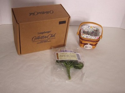 Longaberger CC Mini Miniature VIOLET Basket Combo + Flowers + Tie On ~ Spring