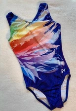 GK ELITE Gymnastics Leotard FEATHER WHIMSY Show Stopper RAINBOW Tank LEO Size AL