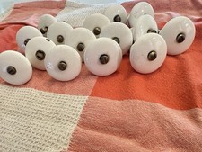 12 Vintage Mid Cent kitchen drawers Knobs Pulls Milk White Porcelain Lots of 12