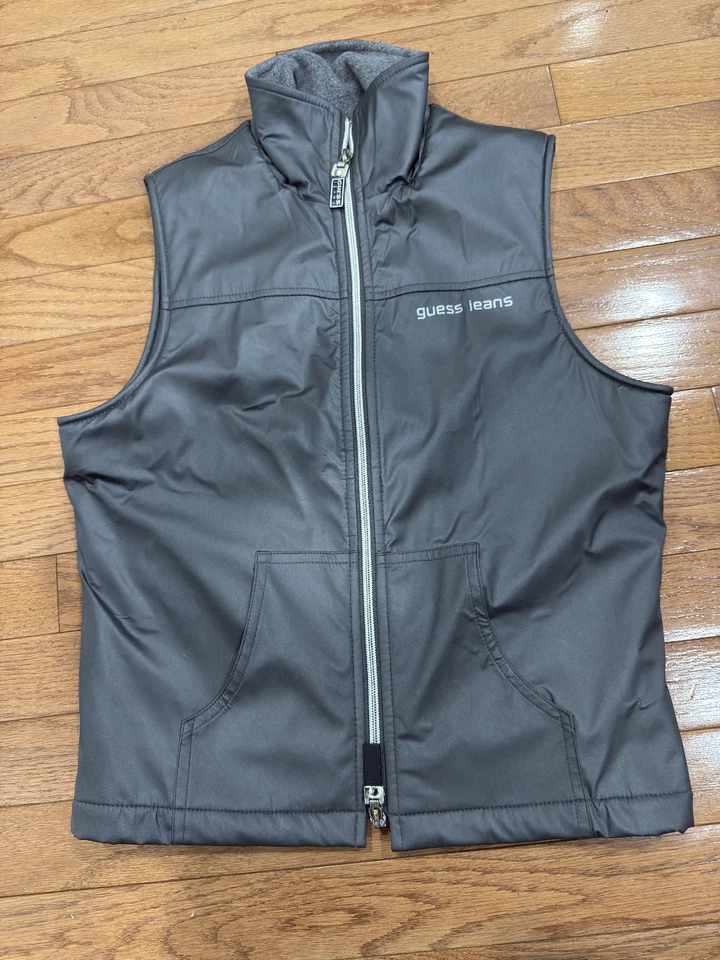 Chaleco GUESS Outerwear Cremallera Frontal Mujer Pequeño Gris De Colección Años 90 Forrado de Vellón Y2K Foto 3 de 4