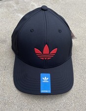 New Adidas Beacon Trefoil Adjustable Fit Baseball Hat NWT Black w/Vivid Red Logo