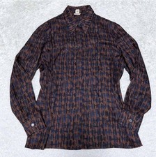 HERMES H logo all-over print Silk Shirt Tops Men Size 42 Genuine