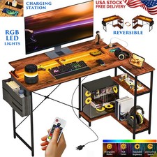 58" GAMING DESK RGB LED LIGHTS POWER OUTLET USB CHARGING STATION COMPUTER DESK