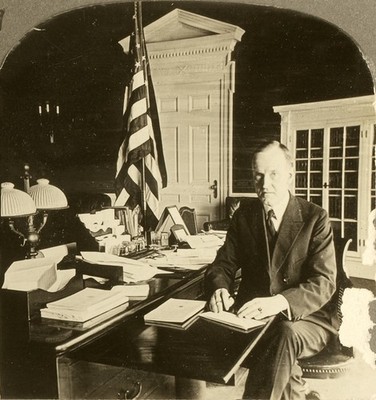 Keystone Stereoview President Calvin Coolidge at Desk From USA 100 Set #17 B LC