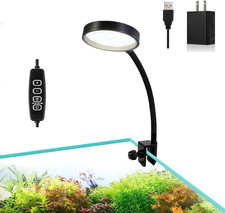 Aquarium Clip on LED Light USB 7W Timer 4/8/12/18 Hours for 1 5Gal Frameless Fis