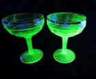 Lot of Two Vintage Anchor Hocking Block Optic Uranium Green Champagne Glasses