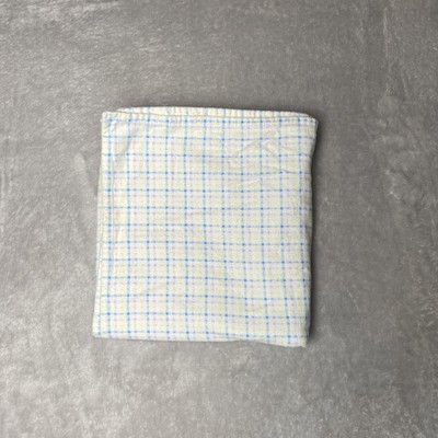 Vintage Baby Pastel Receiving Blanket Pink Blue Yellow Plaid Stripe Lovey 30x37''