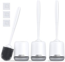 Toilet Brush Set, 3 Pack Silicone Toilet Bowl Brush and Holder with Ventilate...